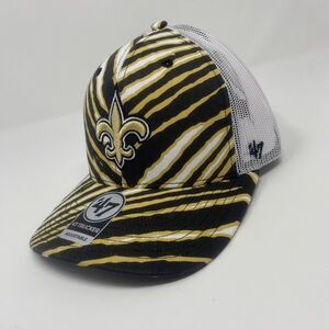 New Orleans Saints 47' Brand Zubaz Gold‎ White Black Zebra Trucker Hat Cap OSFA